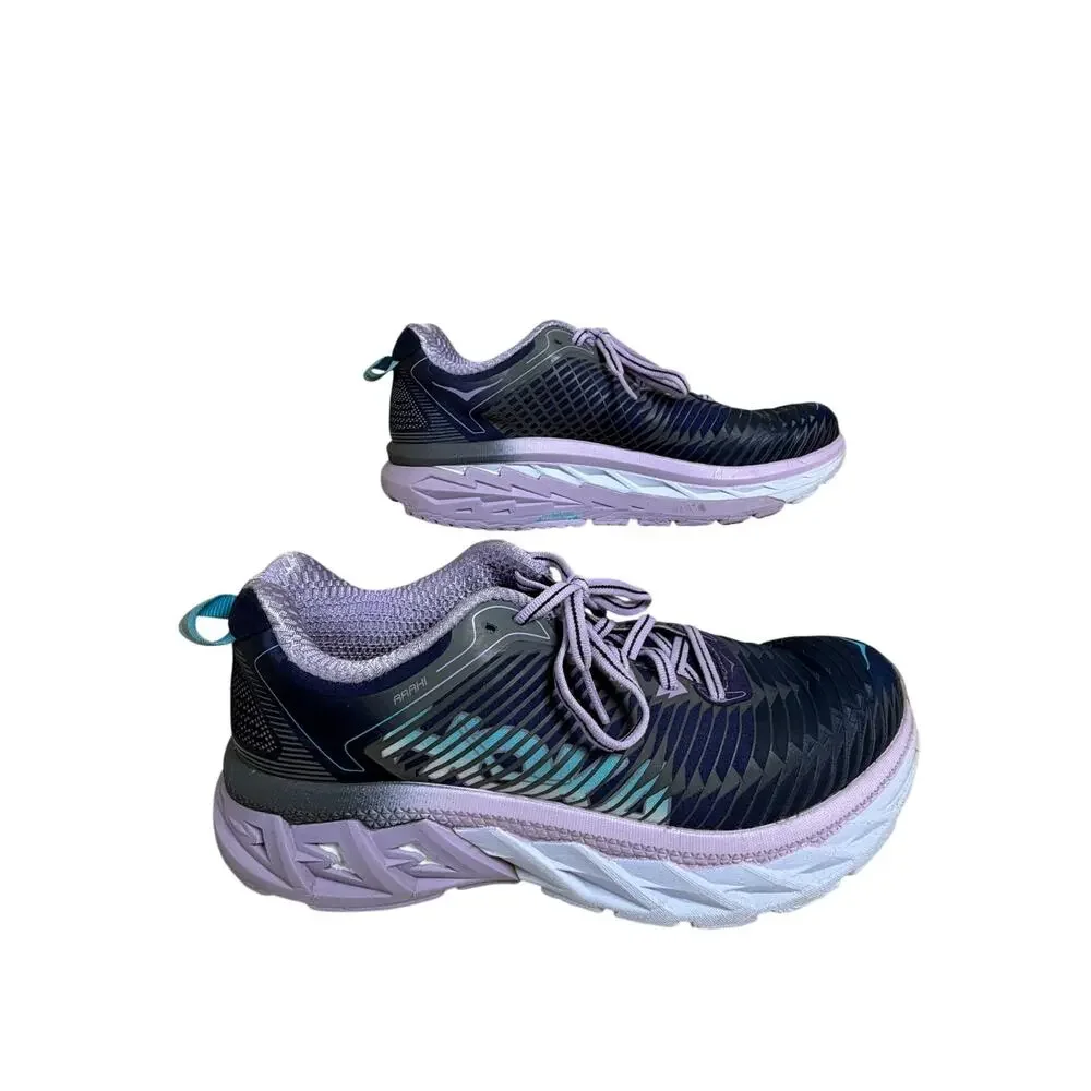 Hoka One One Arahi Running Cushioning Stability Gray Purple Women Sz 8